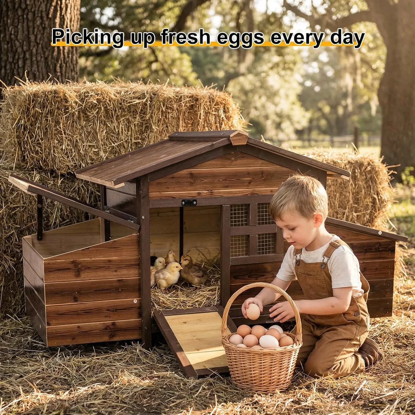 Chicken Coop With Two Nesting Boxes Wooden Outdoor Hen House