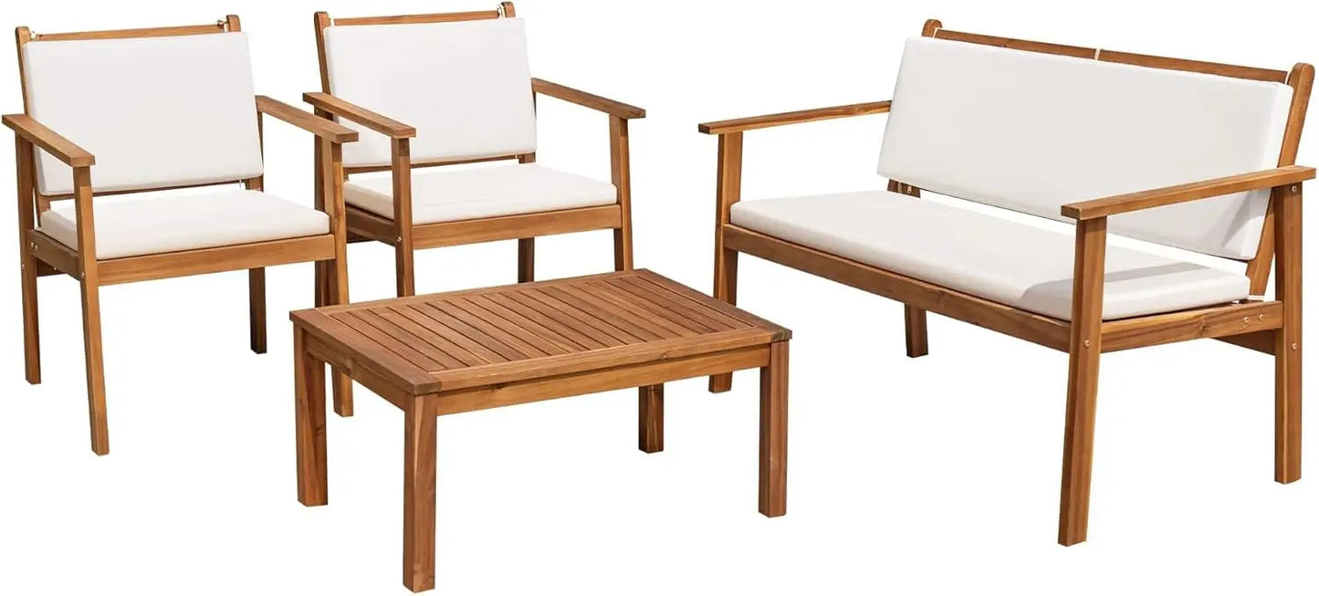 Acacia Wood 3 Piece Patio Set With Coffee Table Cushions