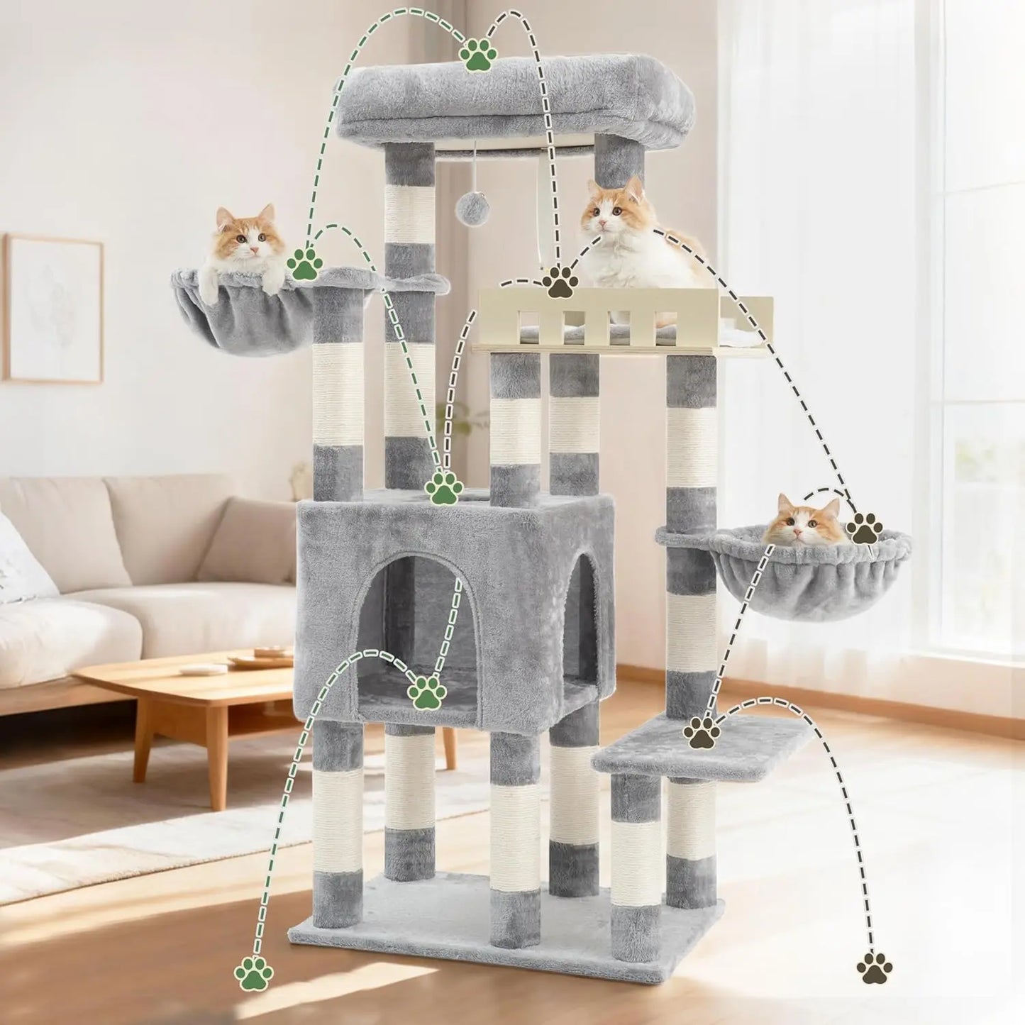 Heavy-Duty Three-Tier Cat Tree With Wooden Perch And Scratching Posts