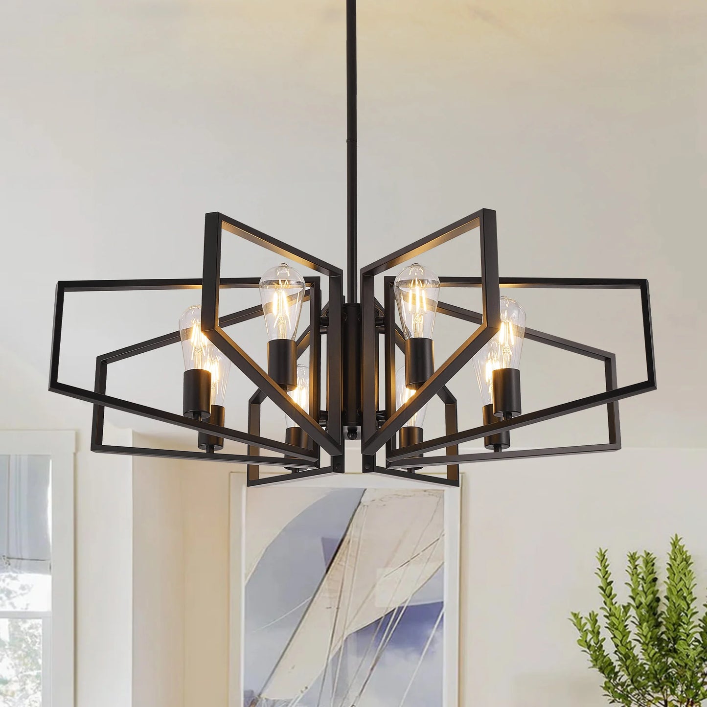 Modern 8 Light Geometric Chandelier Pendant With Adjustable Height