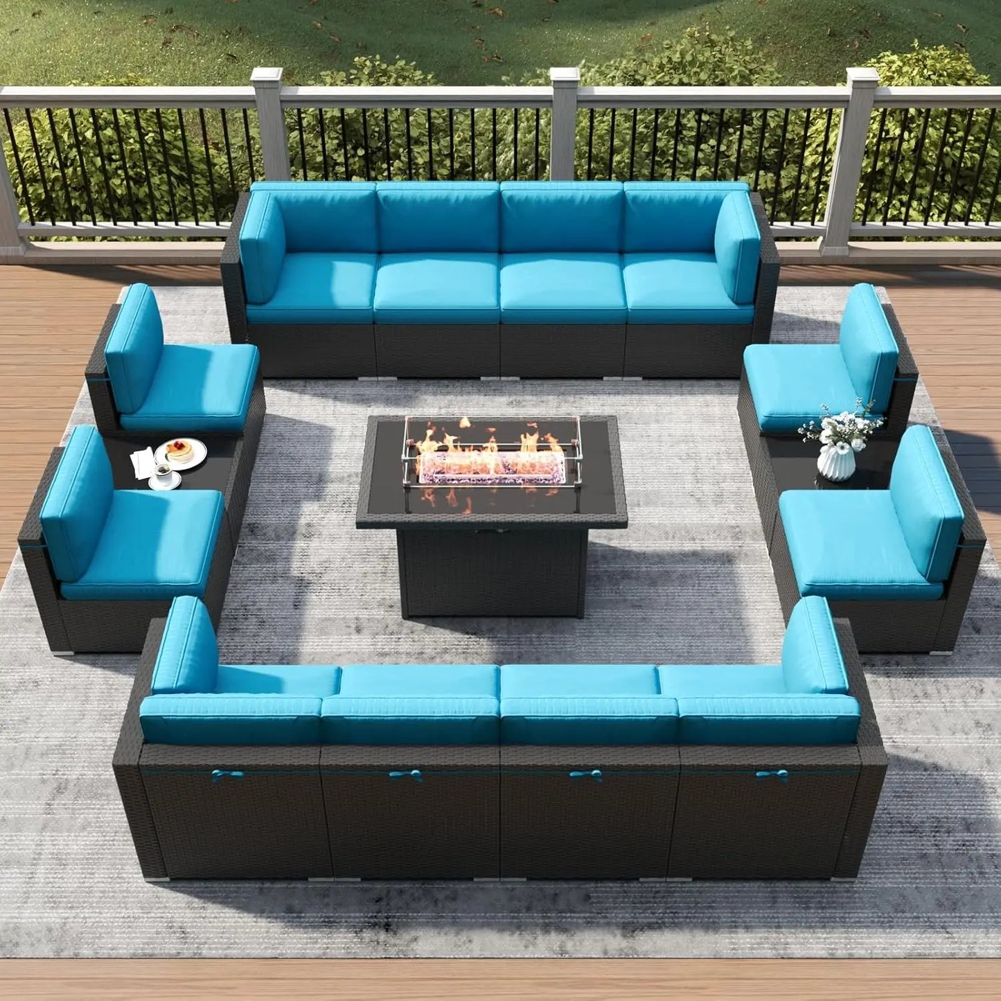 Patio Furniture Set With Fire Pit Table Outdoor Wicker Rattan