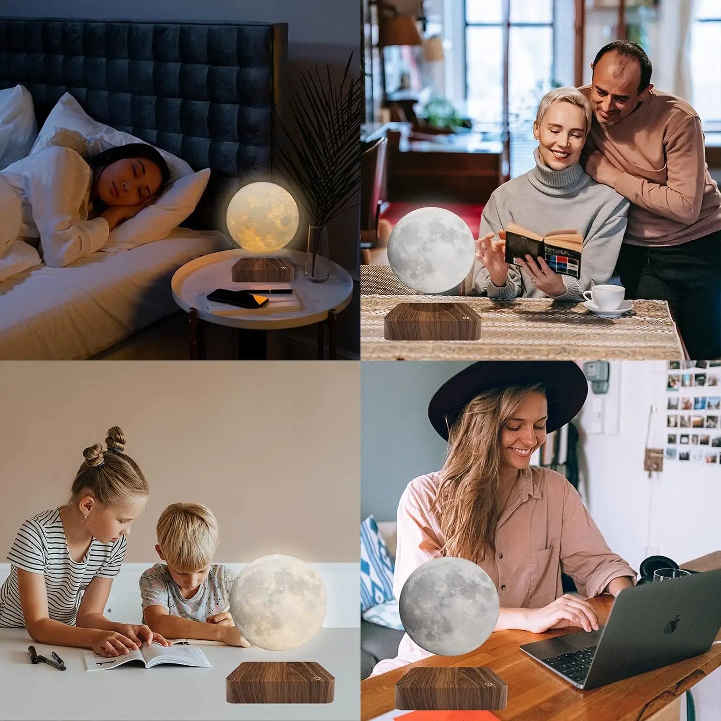 Mexllex Magnetic Floating Moon Lamp With Wooden Base And 3 Color Temp LEDs