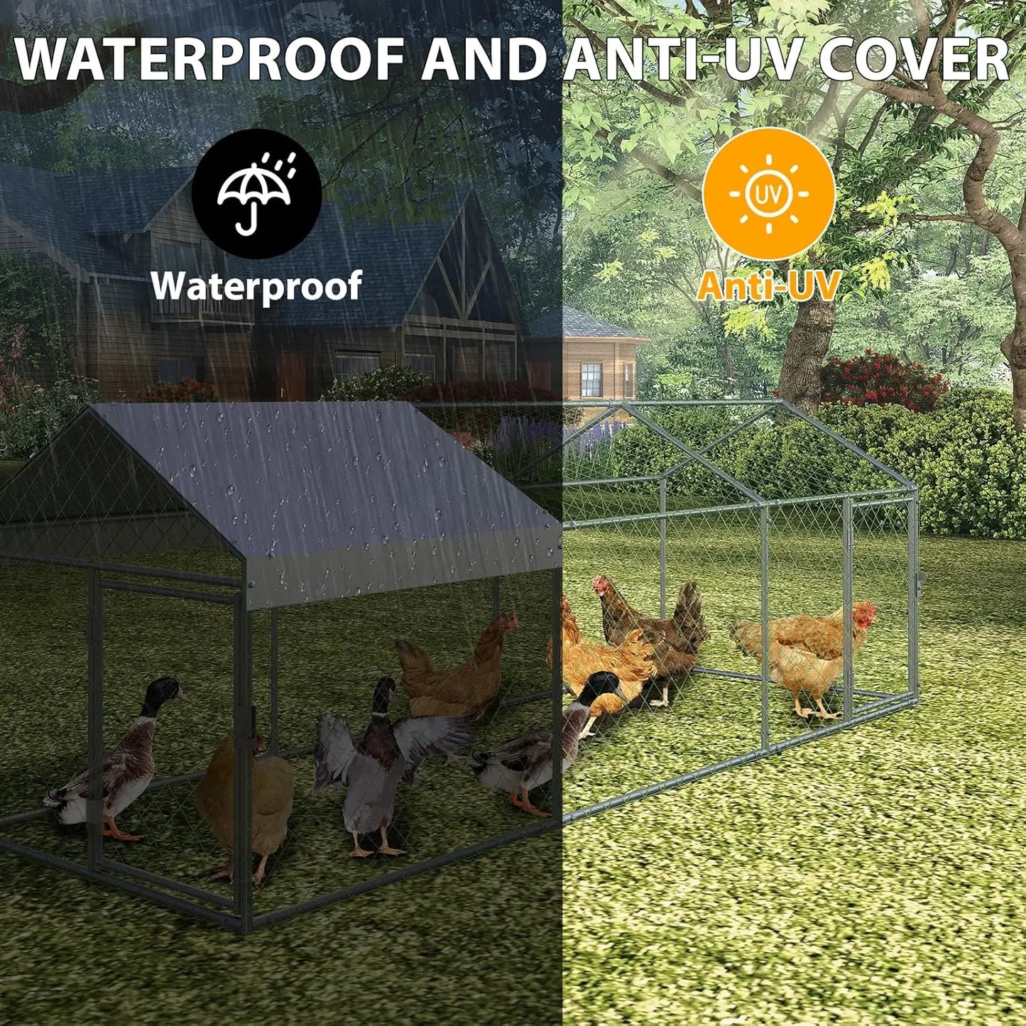 HiMISS Walk In Metal Chicken Coop With Waterproof Cover Poultry