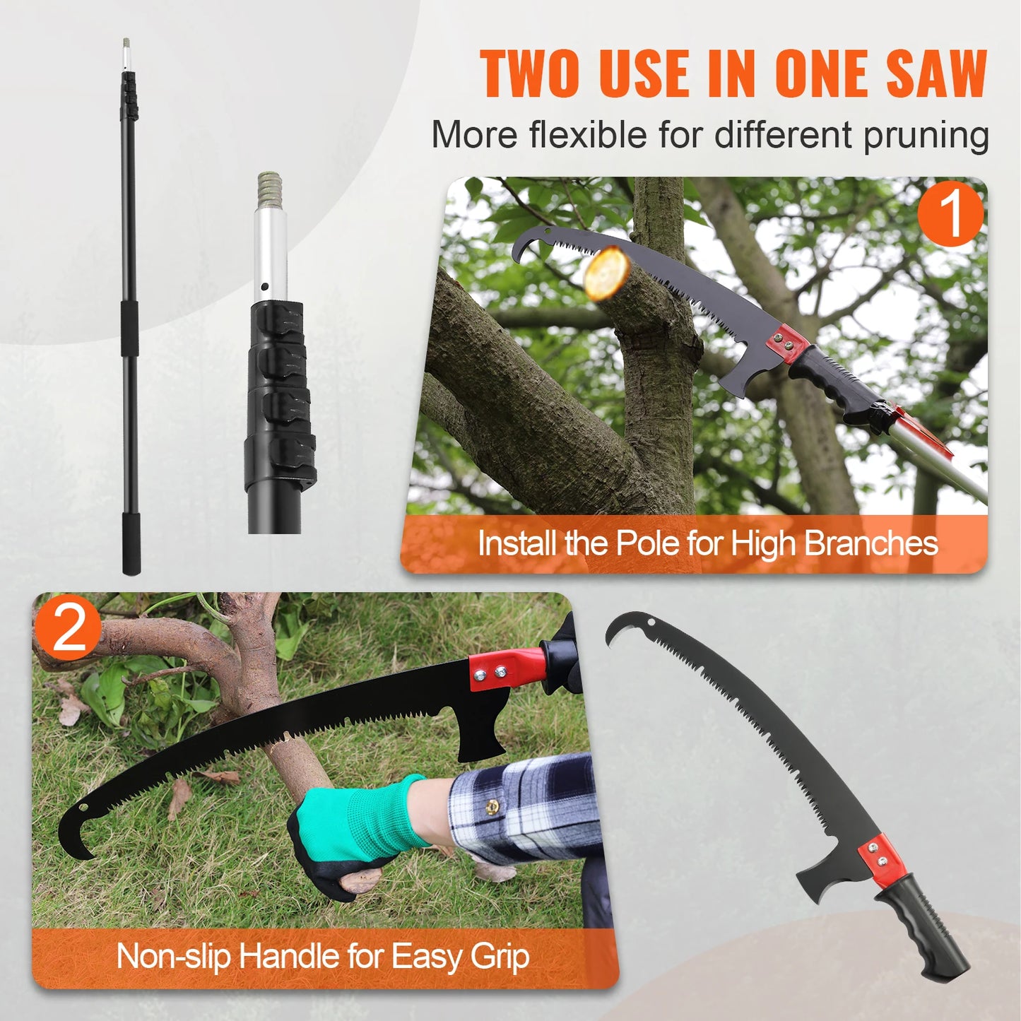 SucceBuy Manual Pole Saw Extendable Tree Pruner Sharp Blade Aluminum Handle