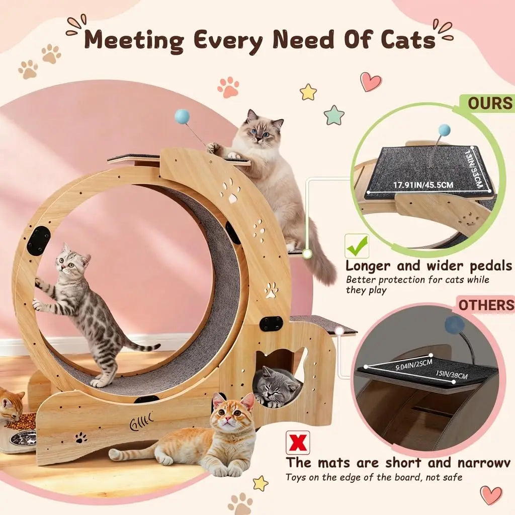 6-in-1 Cat Wheel Treadmill With Built-In House Bowl Scratching
