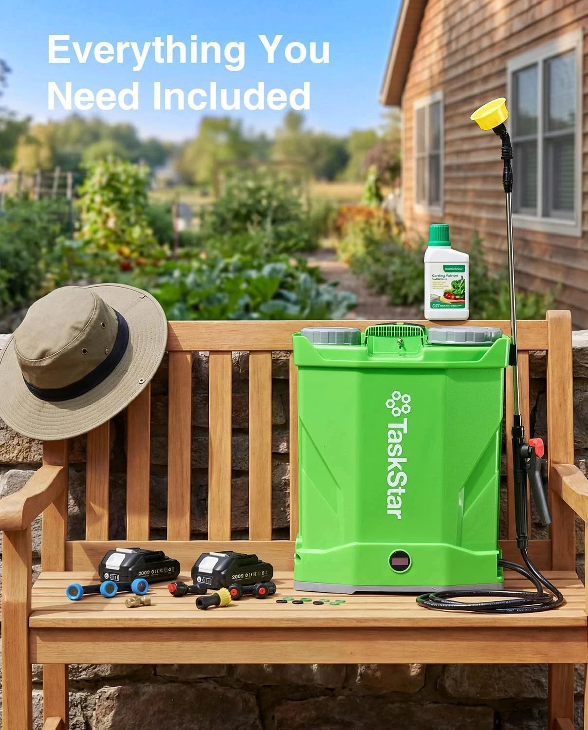 TaskStar Battery Powered Backpack Sprayer With Telescopic Wand And Nozzles