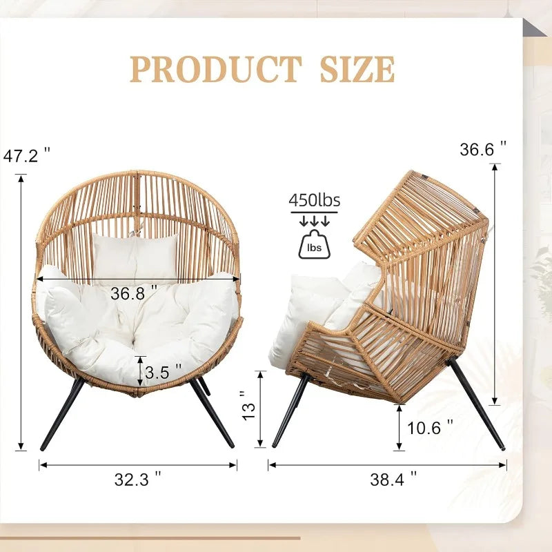 Outdoor Wicker Egg Chair With Cushion PE Rattan Lounge Chair