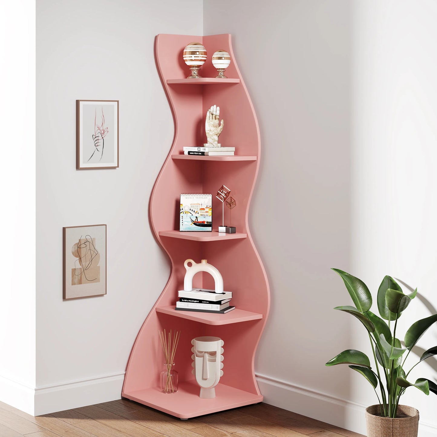 Tribesigns 5-Tier Corner Shelf Modern Wall Bookcase Plant Stand