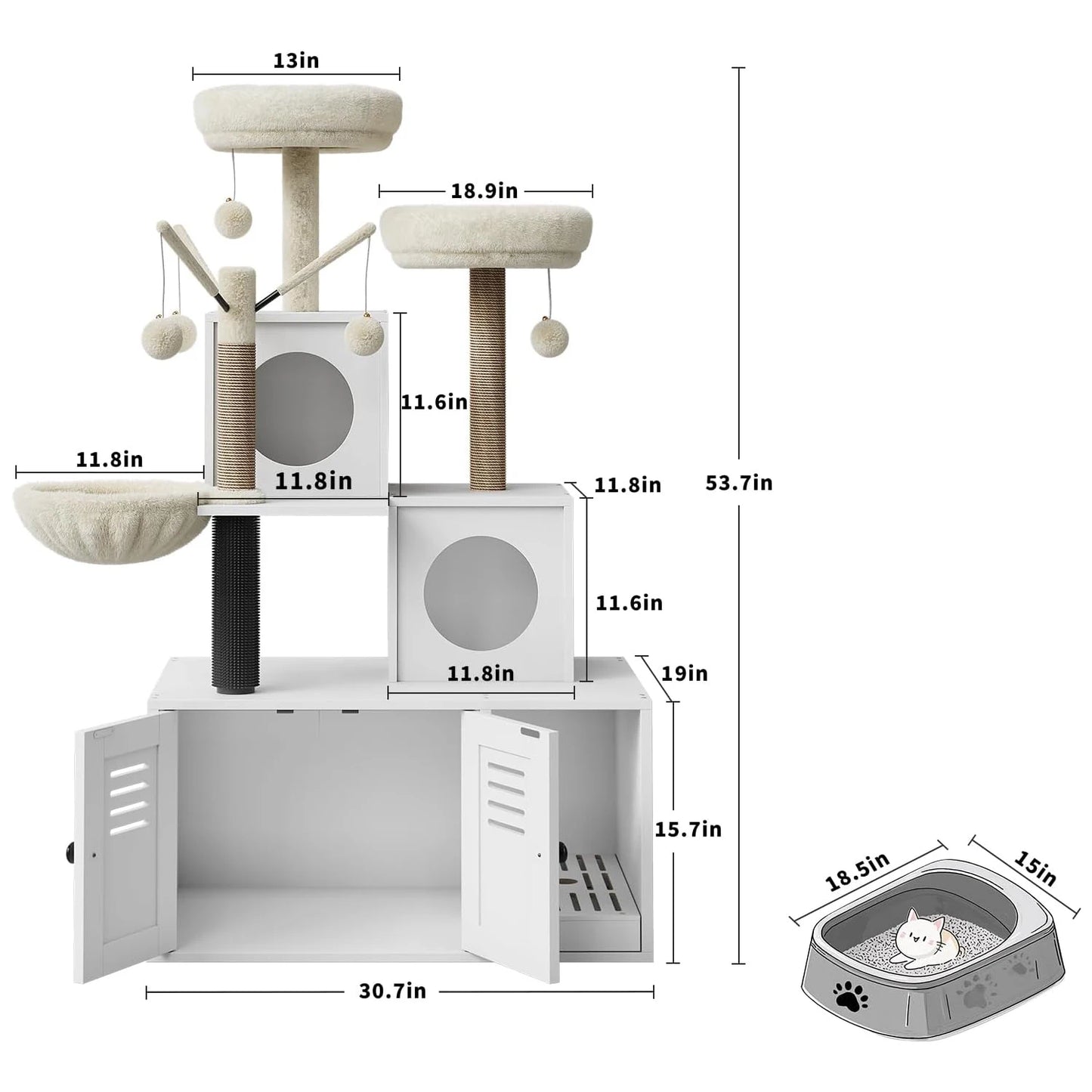 HiMISSCN Litter Box Enclosure Cat Tree 2 In 1 Hideaway