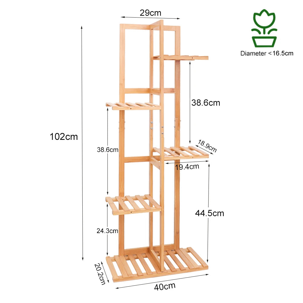 Bamboo 6 Tier Plant Stand Tower For Indoor Outdoor Corner