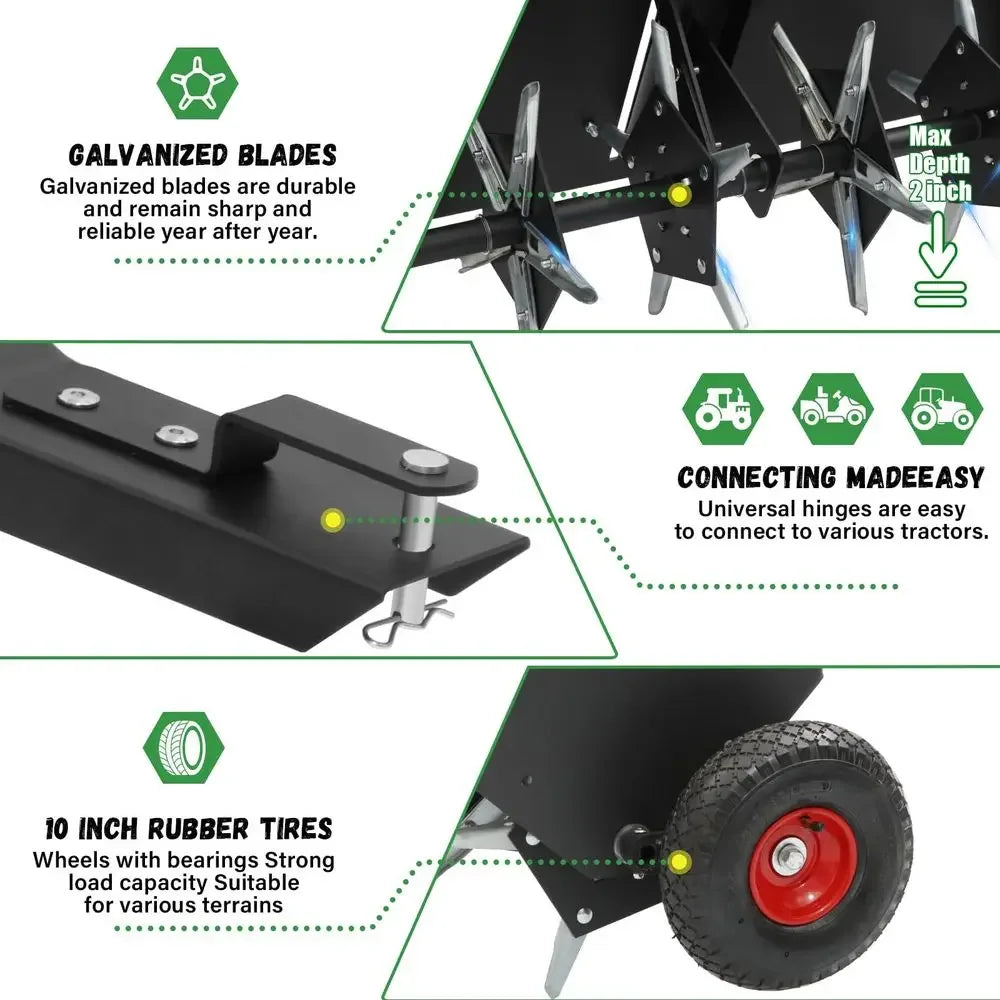 XMSJ Tow Behind Lawn Aerator With Universal Hitch 40 Tines