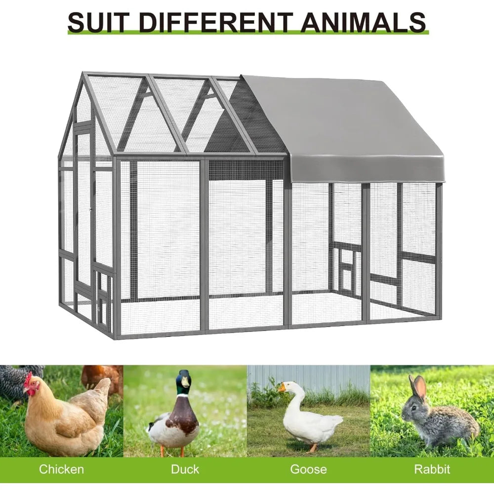 MKDK Chicken Coop Walk In Outdoor Poultry Run With Cover