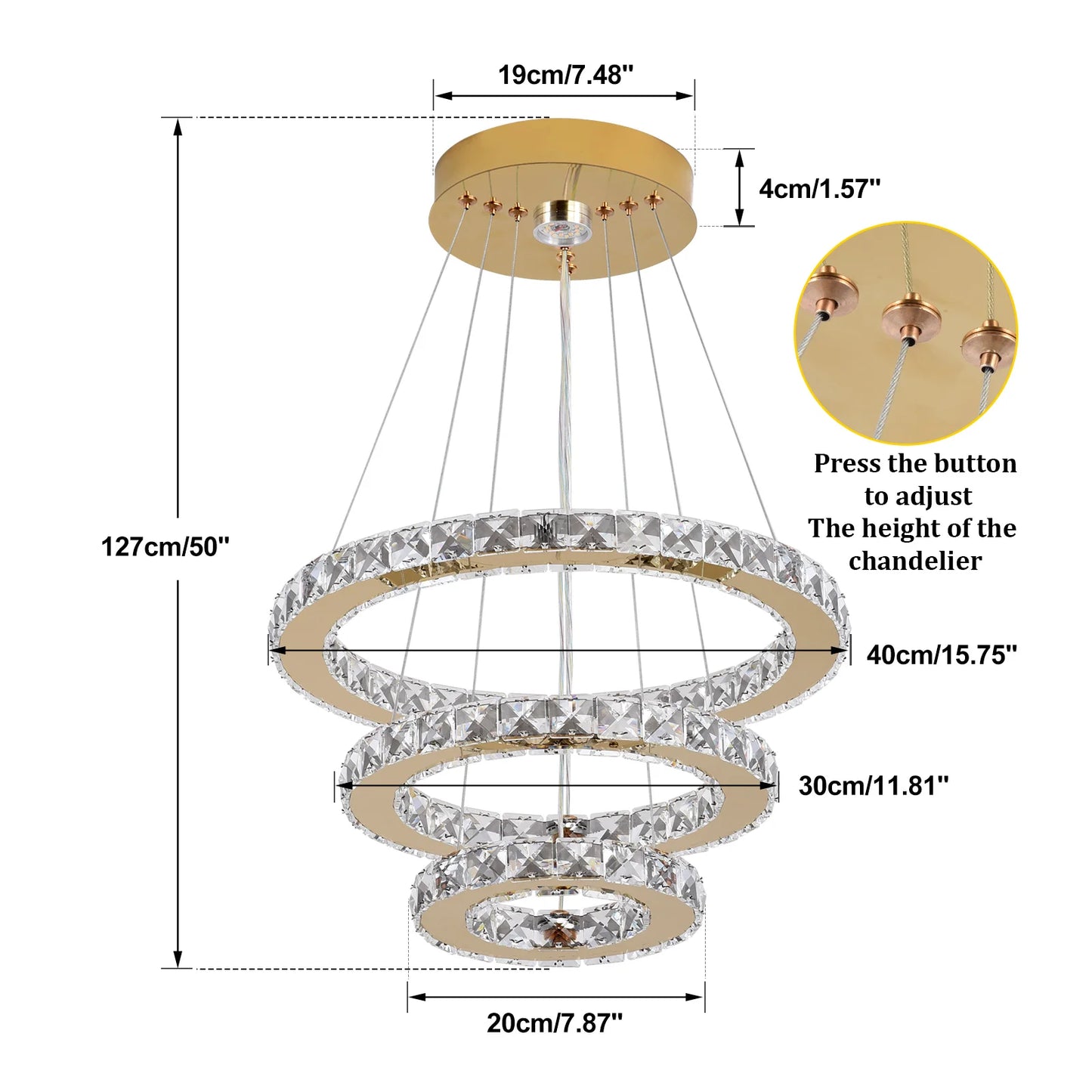 VETRULUS Crystal LED Chandelier for Hall Living Room Ceiling Light