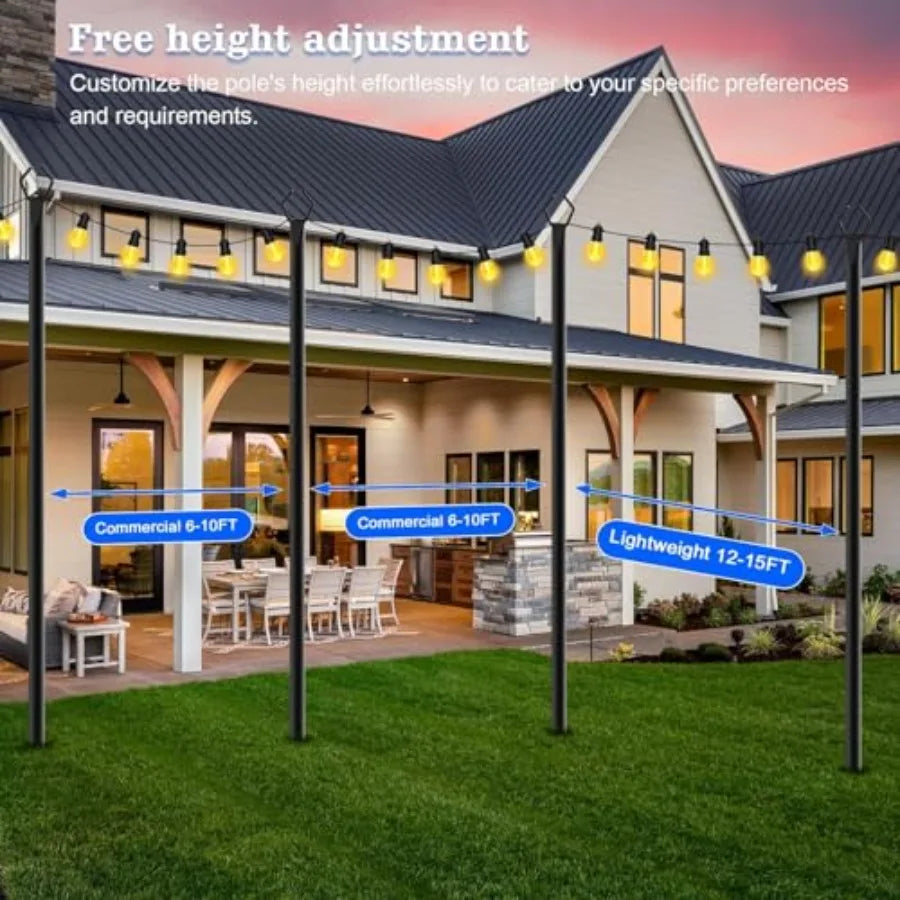 Metal Outdoor String Light Poles With Fork Stand For Patio