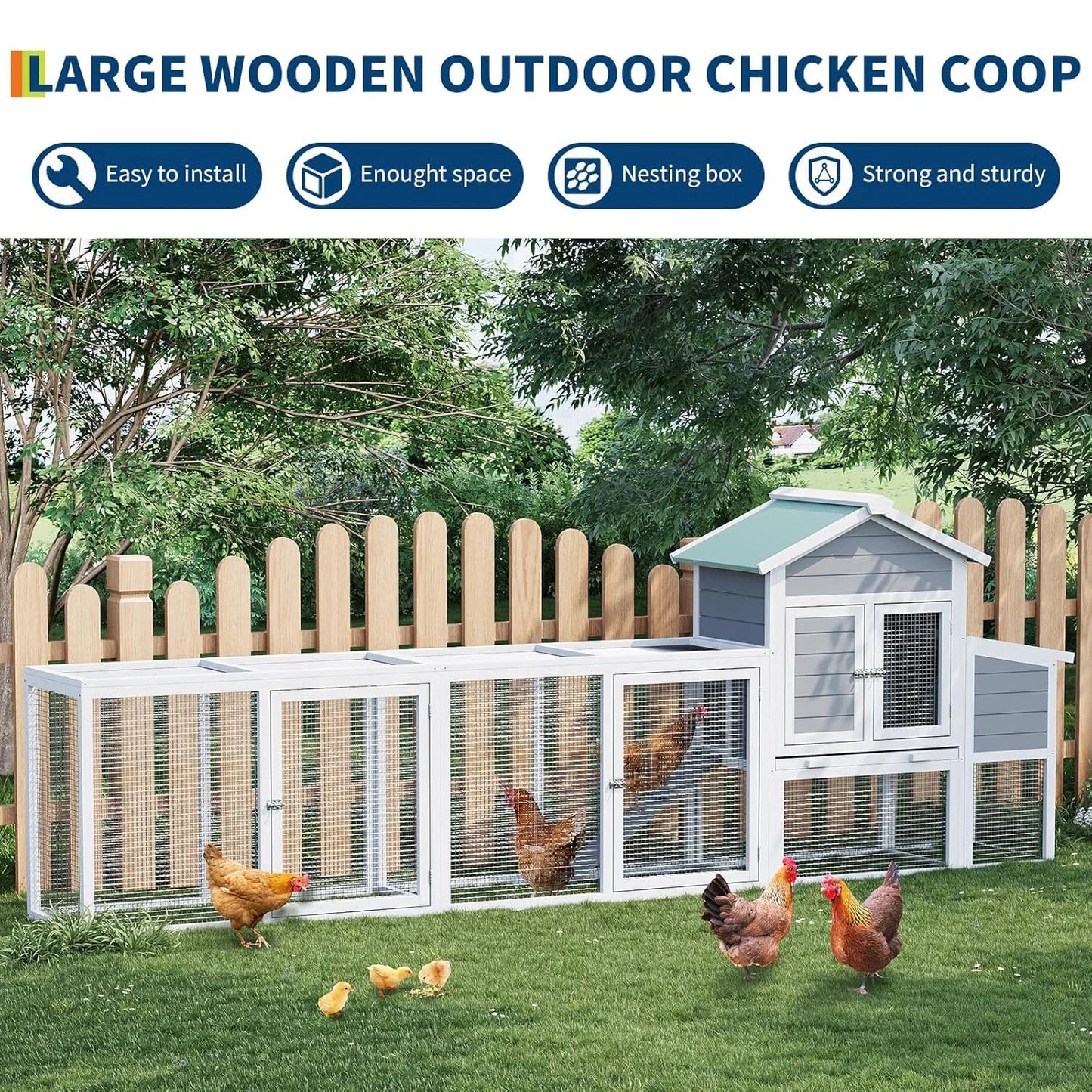 HiMISS Weatherproof Wooden Chicken Coop With Run For Chickens Ducks Rabbits