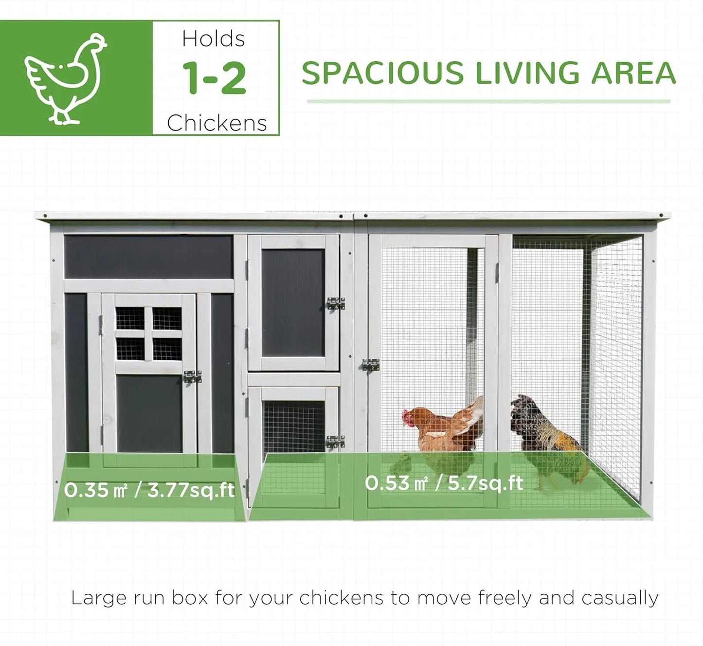 Outdoor Wooden Chicken Coop With Run Nesting Box Waterproof Roof