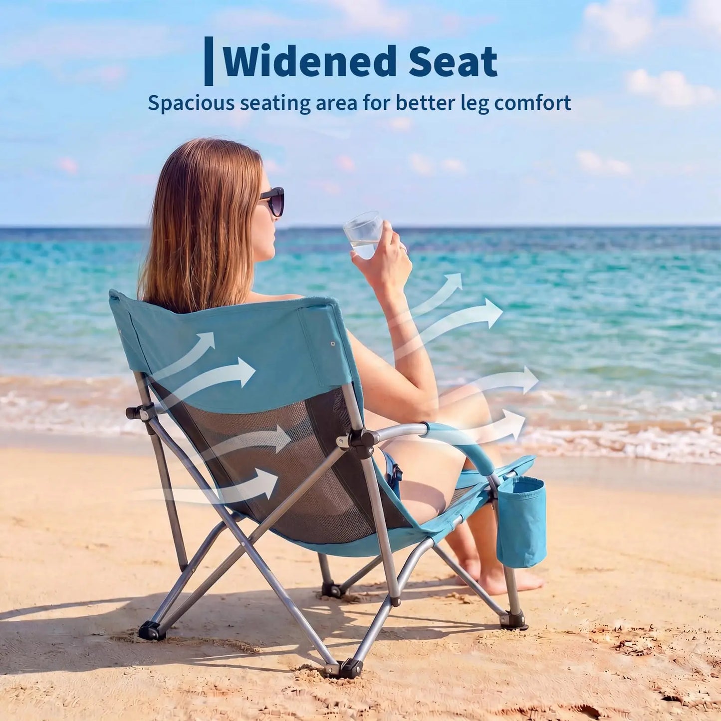 Low Profile Portable Folding Beach Chair With Cup Holder