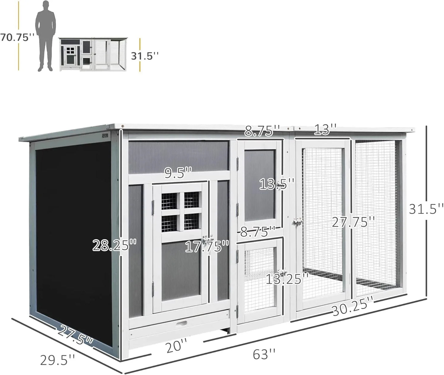 Outdoor Wooden Chicken Coop With Run Nesting Box Waterproof Roof