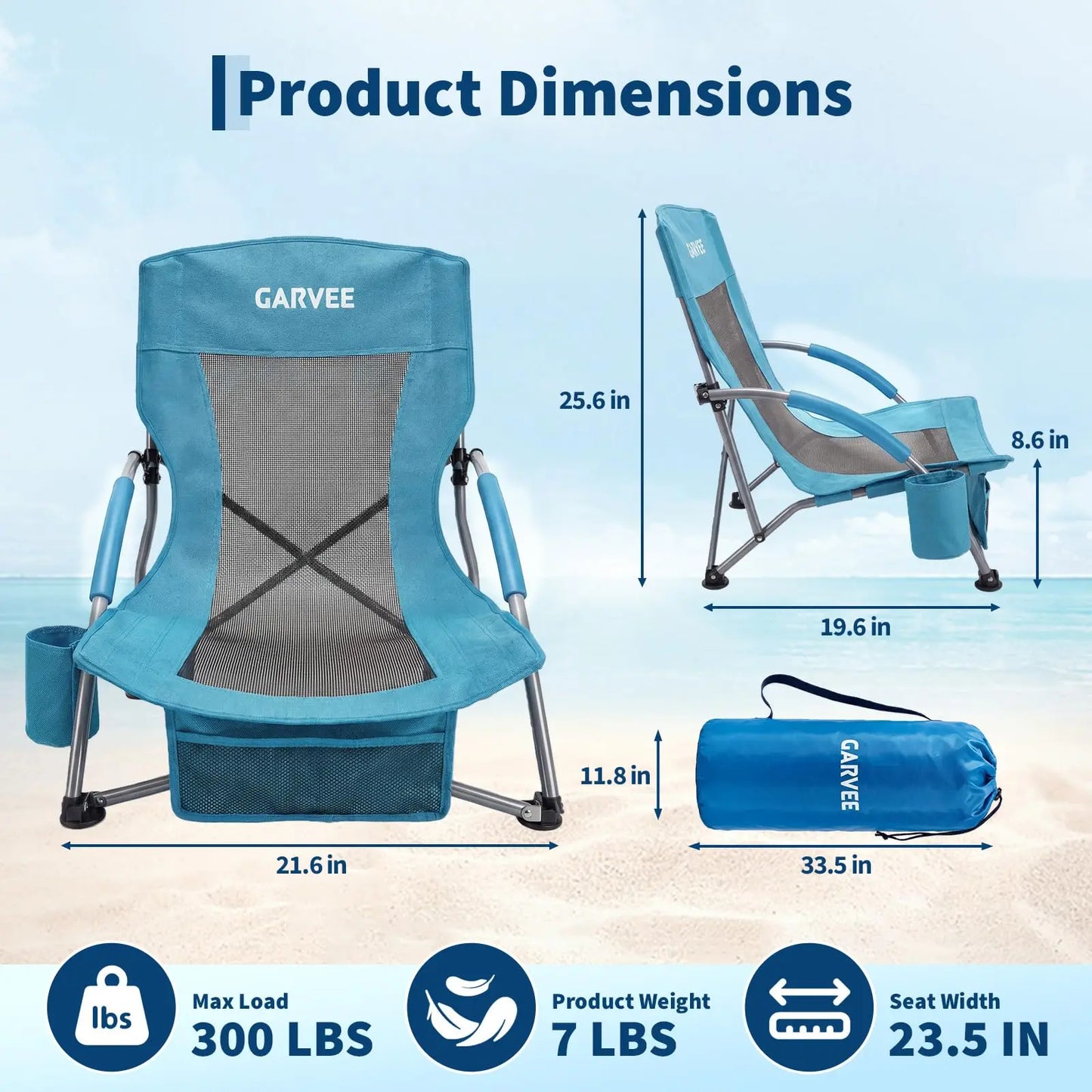 Low Profile Portable Folding Beach Chair With Cup Holder