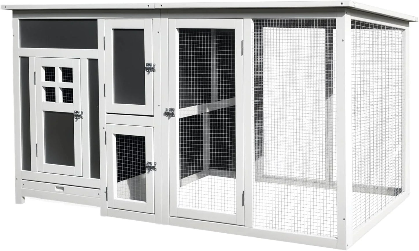 Outdoor Wooden Chicken Coop With Run Nesting Box Waterproof Roof