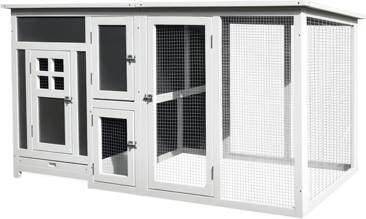 Outdoor Wooden Chicken Coop With Run Nesting Box Waterproof Roof