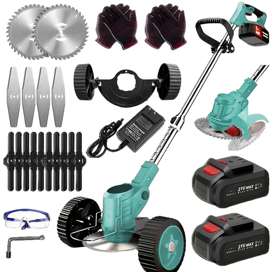 Portable Cordless Electric Lawn Mower And Weeder With 2 Batteries