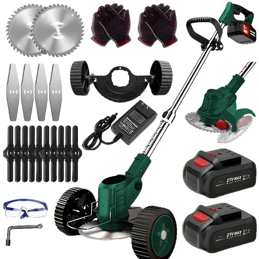 Portable Cordless Electric Lawn Mower And Weeder With 2 Batteries