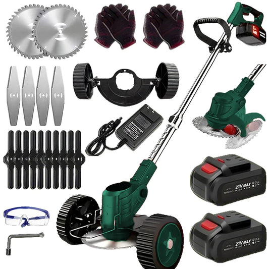 Portable Cordless Electric Lawn Mower And Weeder With 2 Batteries