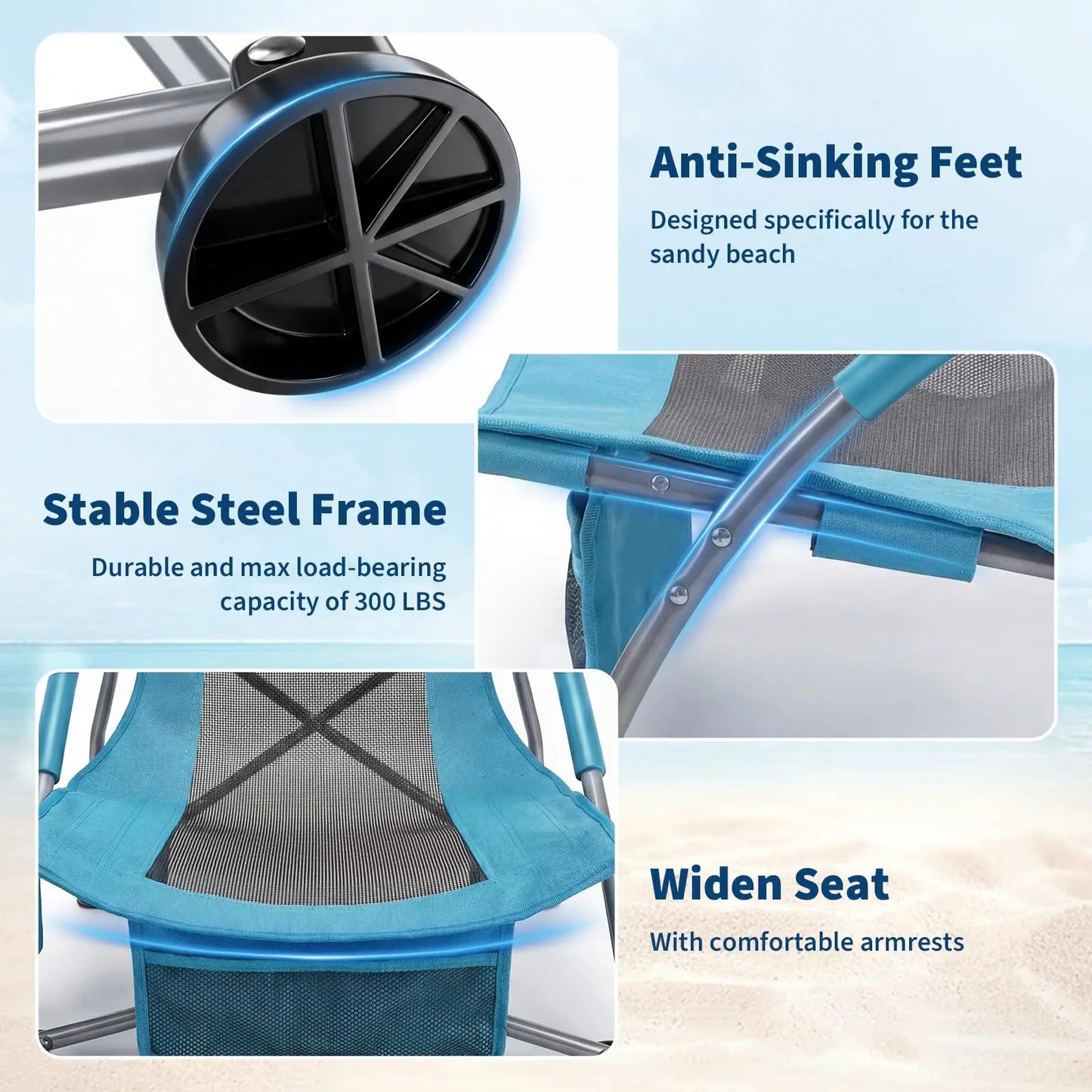 Low Profile Portable Folding Beach Chair With Cup Holder