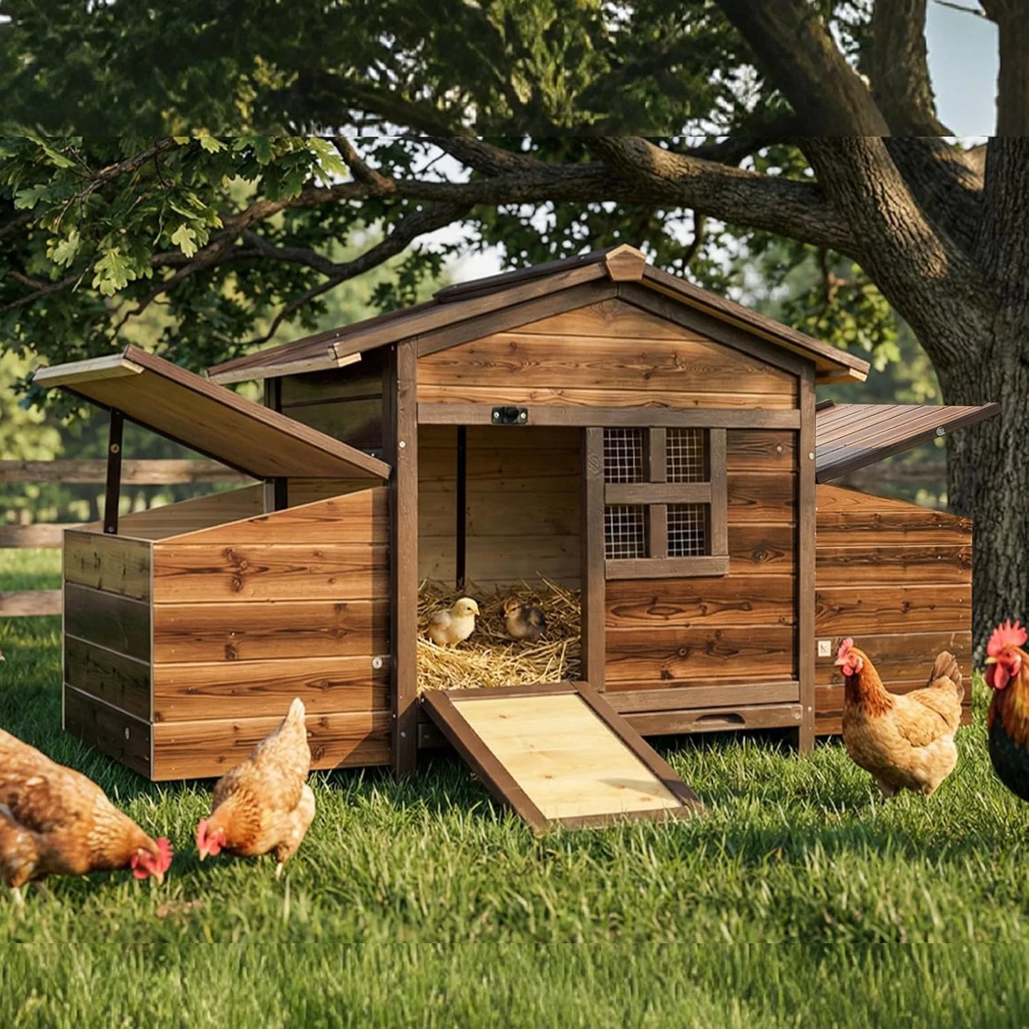 Chicken Coop With Two Nesting Boxes Wooden Outdoor Hen House