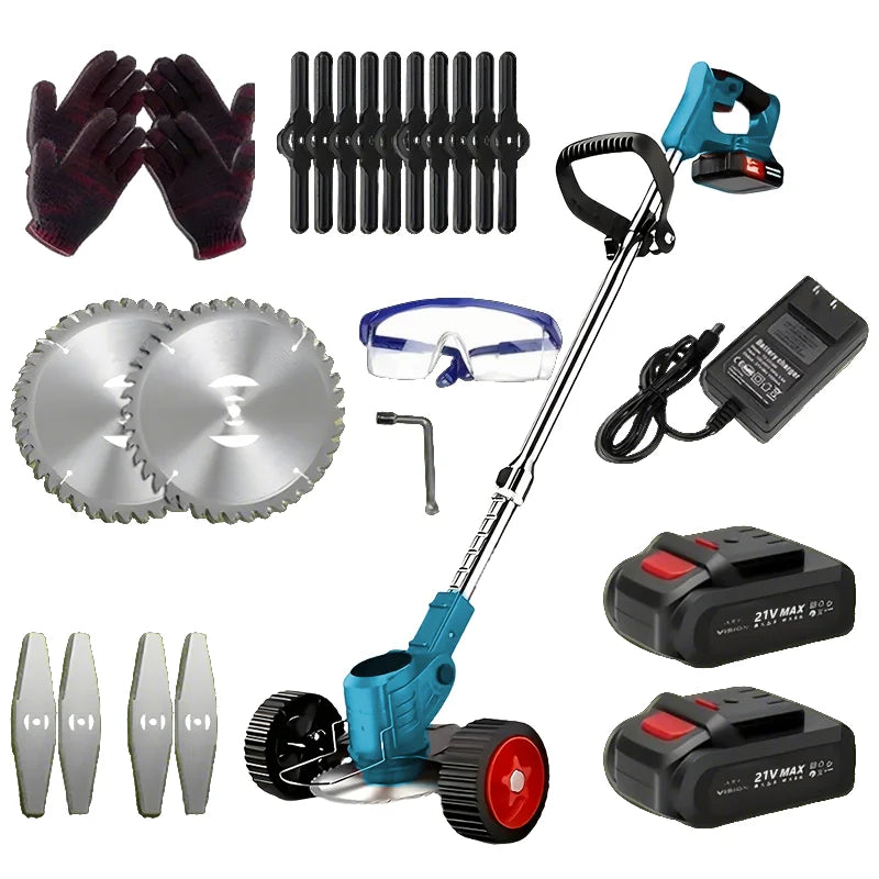 Portable Cordless Electric Lawn Mower And Weeder With 2 Batteries