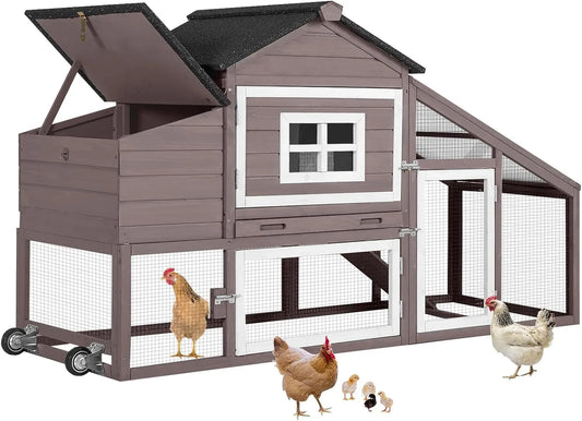 Mobile Chicken Coop With Wheels Wooden Hen House Waterproof Roof