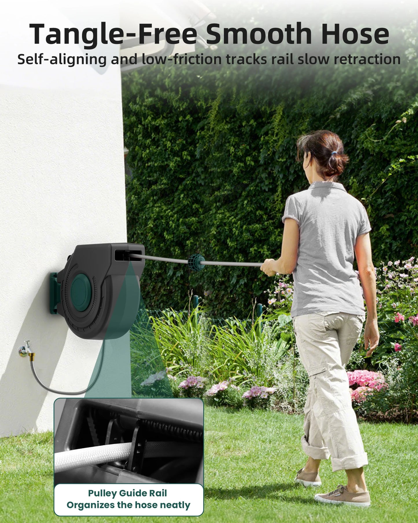 Retractable Wall Mounted Heavy Duty Hose Reel with Auto Rewind