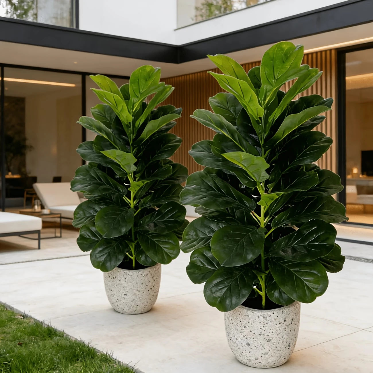 Artificial Fiddle Leaf Fig Tree 2 Pack With Geometric Pot