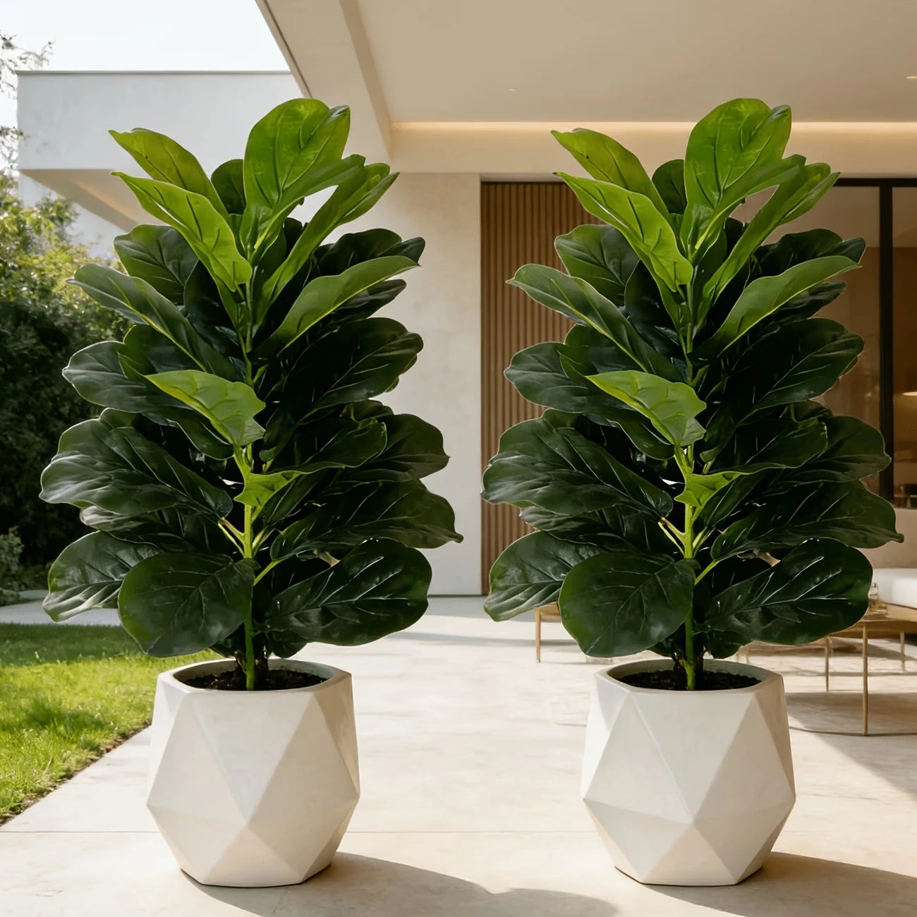 Artificial Fiddle Leaf Fig Tree 2 Pack With Geometric Pot