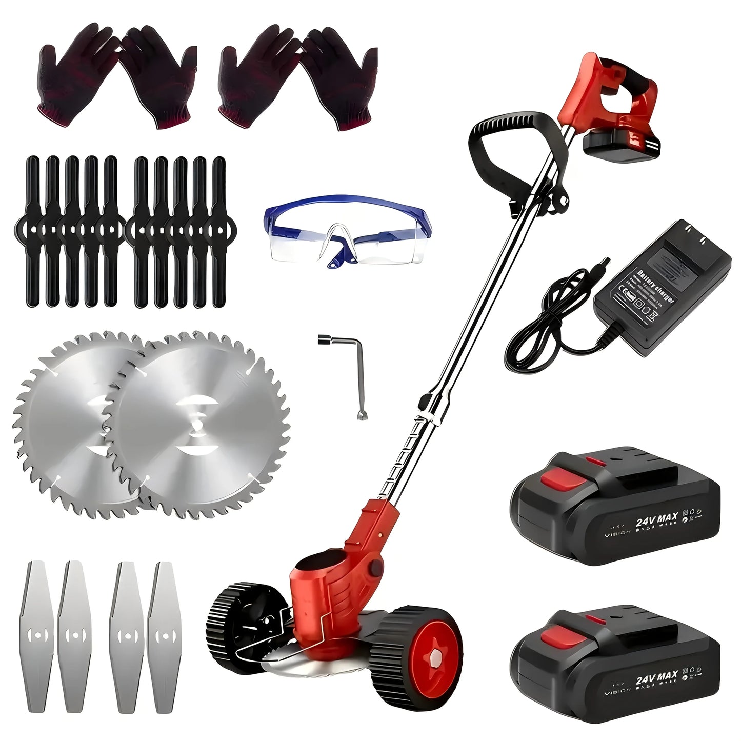 Portable Cordless Electric Lawn Mower And Weeder With 2 Batteries