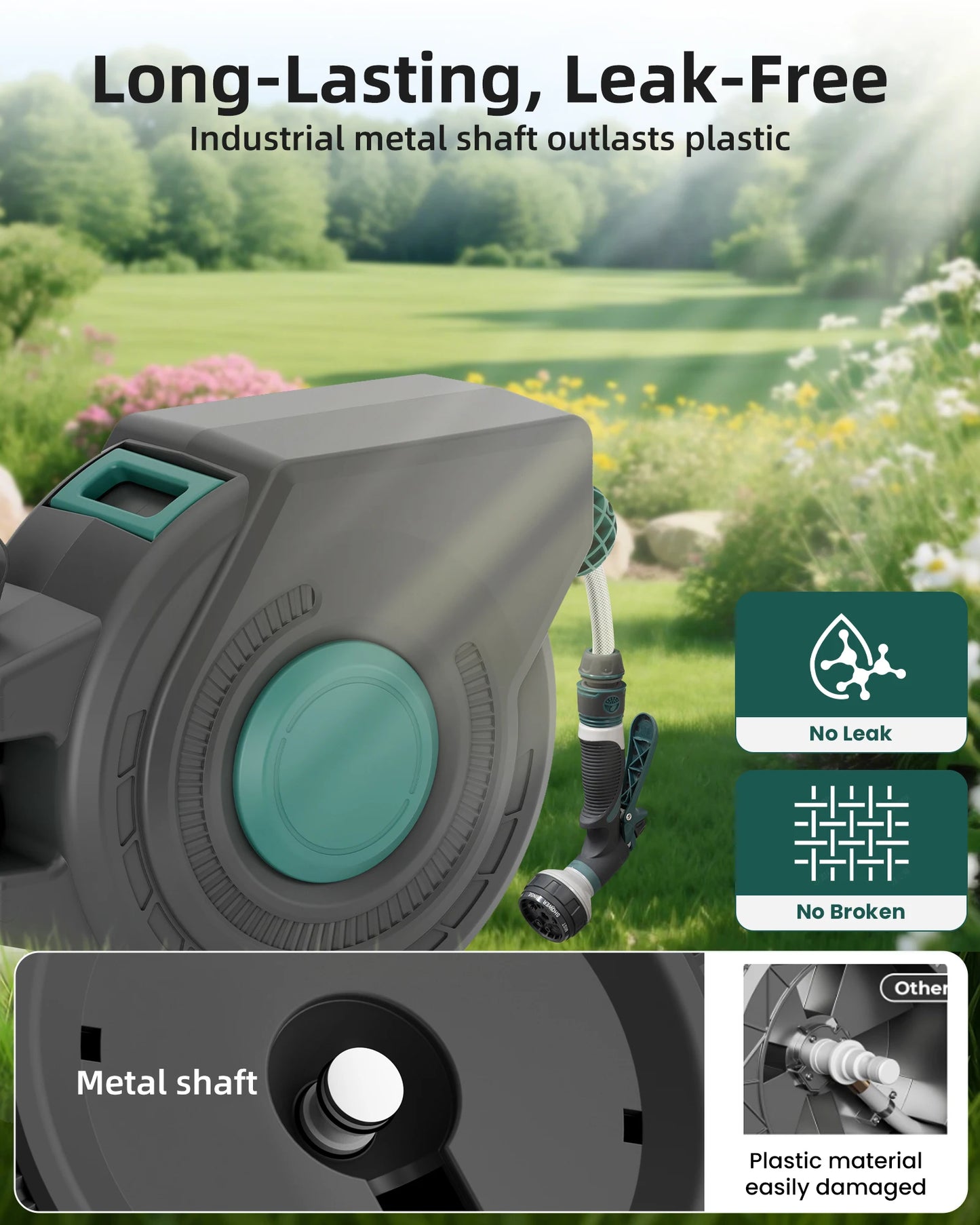 Retractable Wall Mounted Heavy Duty Hose Reel with Auto Rewind