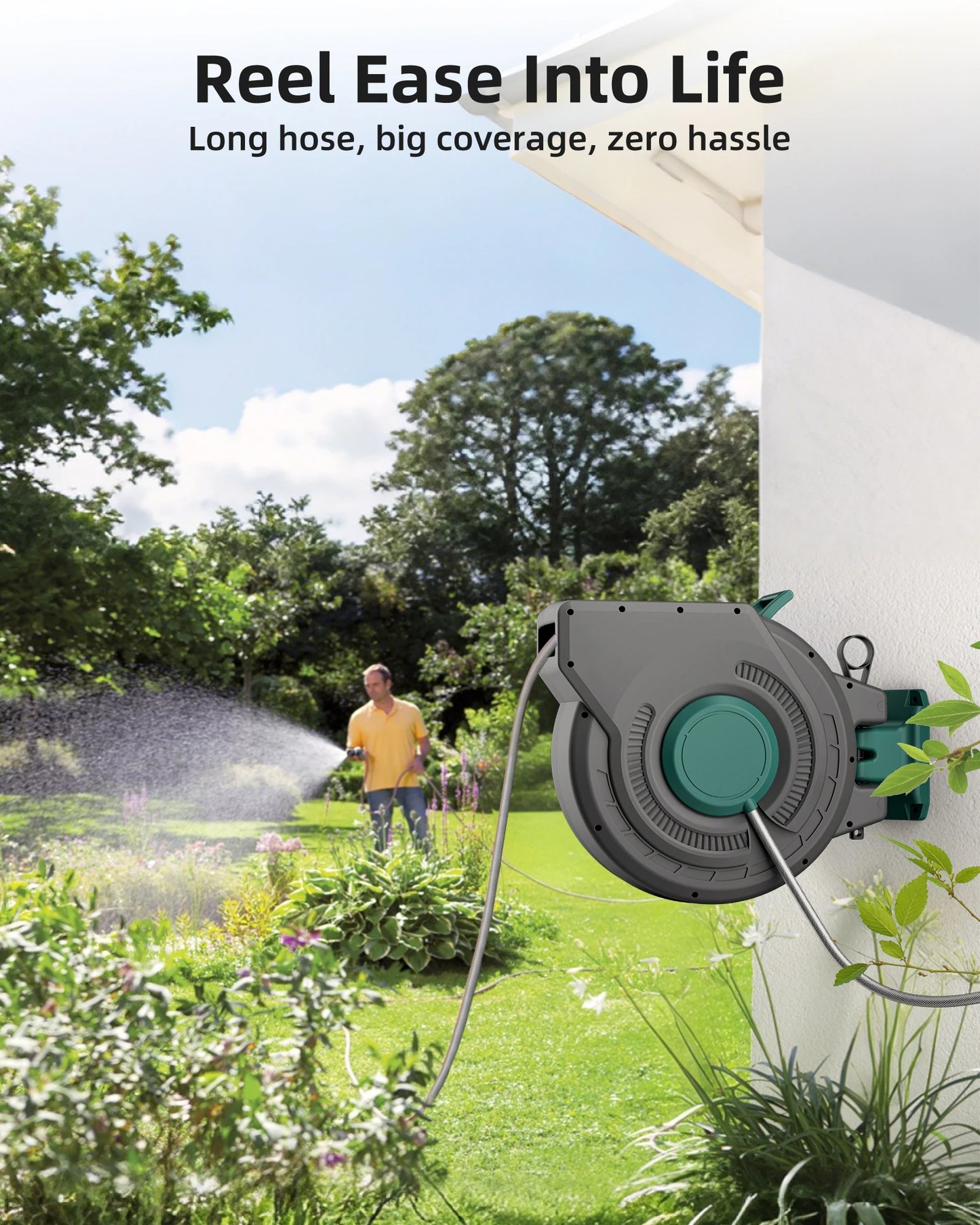 Retractable Wall Mounted Heavy Duty Hose Reel with Auto Rewind