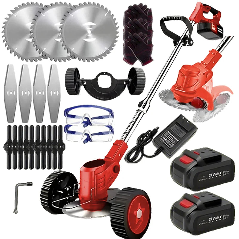 Portable Cordless Electric Lawn Mower And Weeder With 2 Batteries