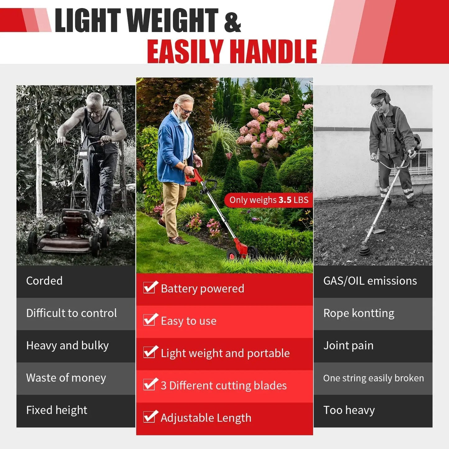 Portable Cordless Electric Lawn Mower And Weeder With 2 Batteries