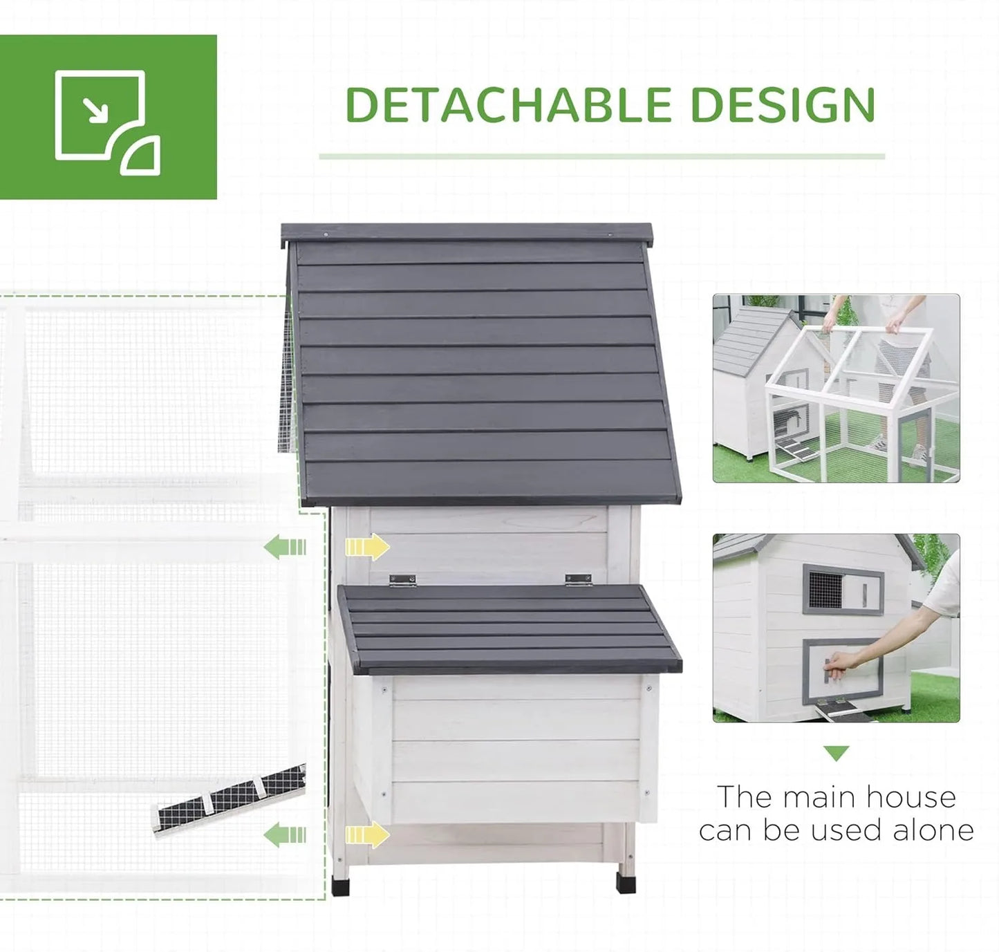 Wooden Chicken Coop With Detachable Run Nesting Box