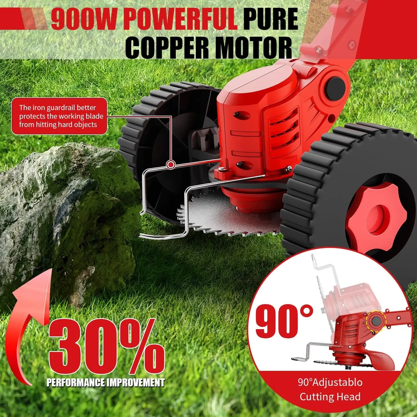 Portable Cordless Electric Lawn Mower And Weeder With 2 Batteries