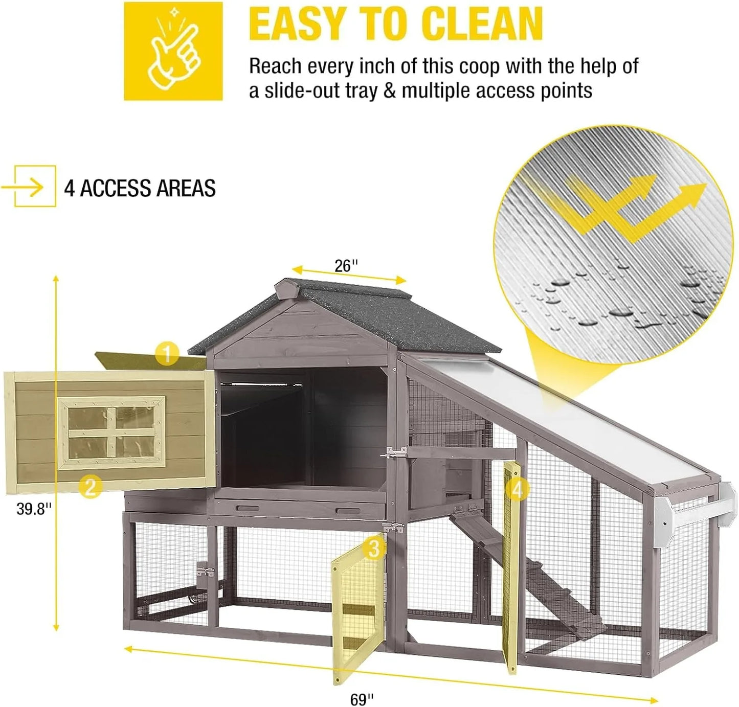 Mobile Chicken Coop With Wheels Wooden Hen House Waterproof Roof