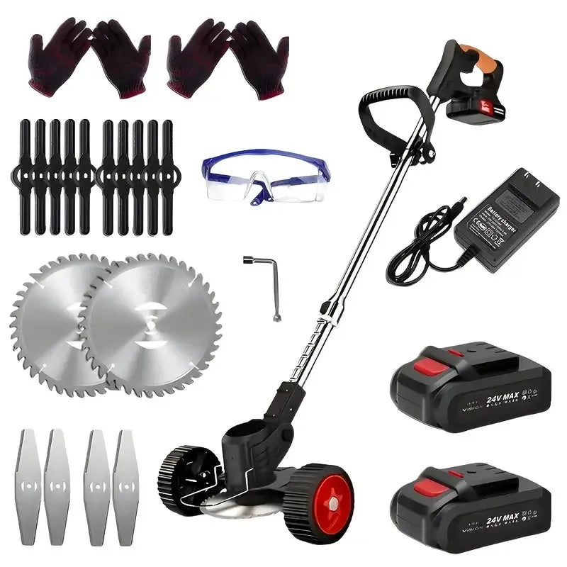Portable Cordless Electric Lawn Mower And Weeder With 2 Batteries