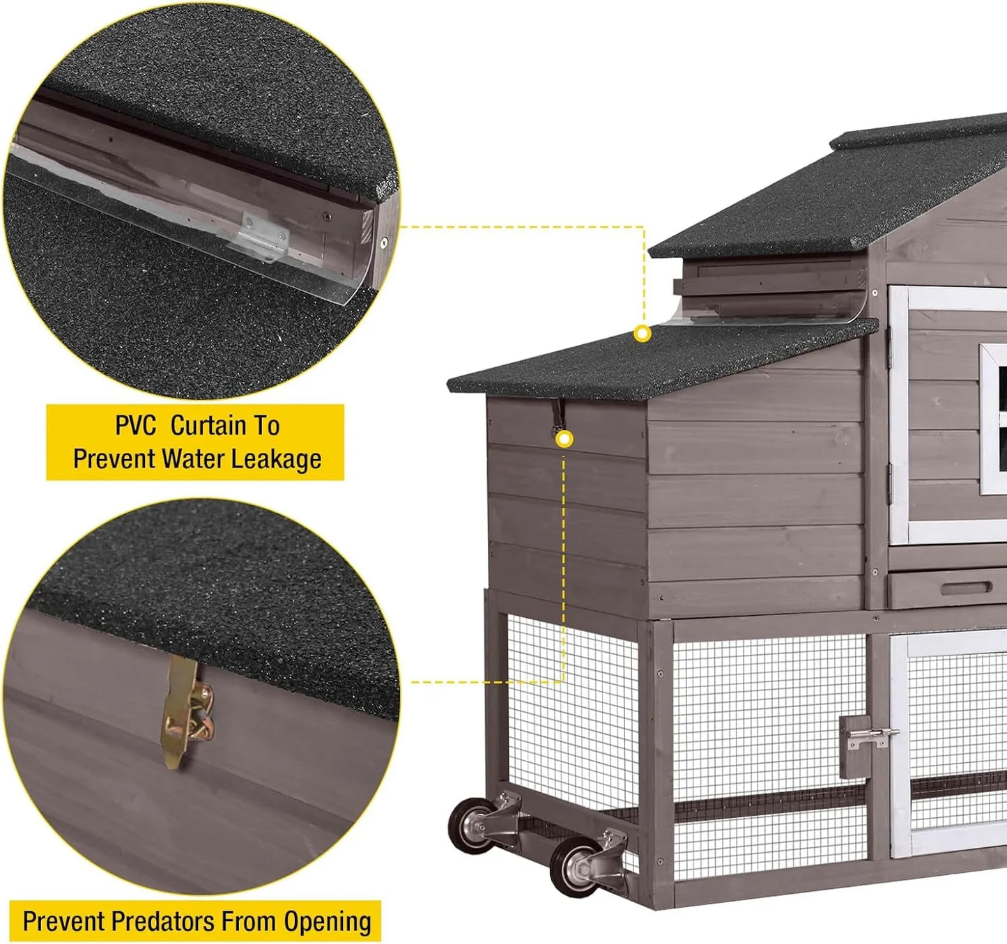 Mobile Chicken Coop With Wheels Wooden Hen House Waterproof Roof