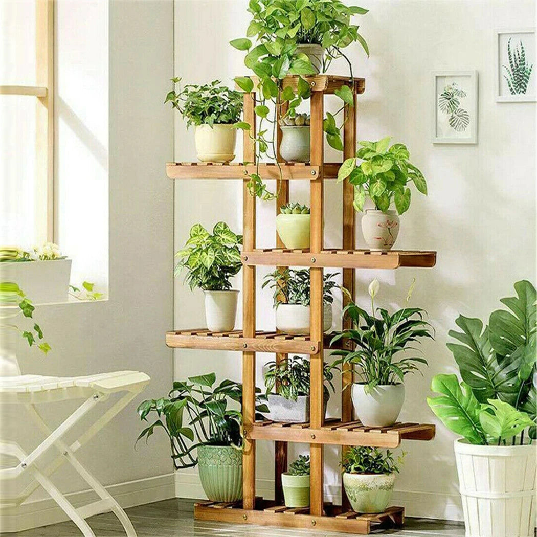 Bingopaw 6 Tier Wooden Plant Stand Carbonized Wood Flower Display