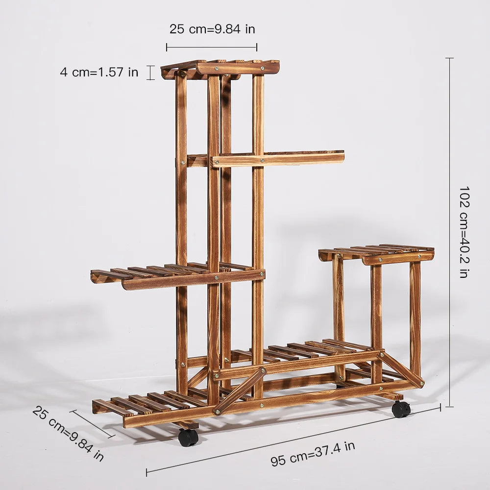 Wisfor Multi-Layer Wood Plant Stand Rack With Wheels