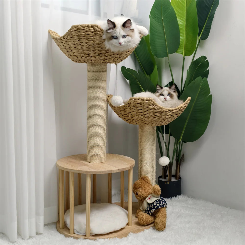 BORWARTCN 3-Tier Cat Tree With Plush Napping Perches Sisal Rope