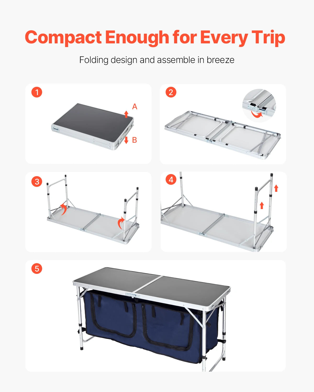 SucceBuy Folding Camping Kitchen Table Aluminum Portable Outdoor Cooking Station
