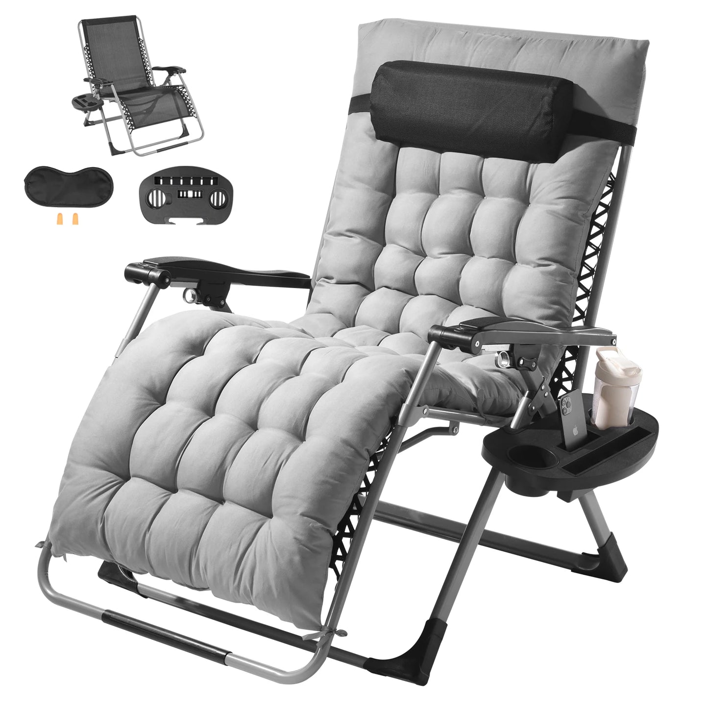 SucceBuy Zero Gravity Chair Outdoor Recliner With Cushion Footrest Cupholder